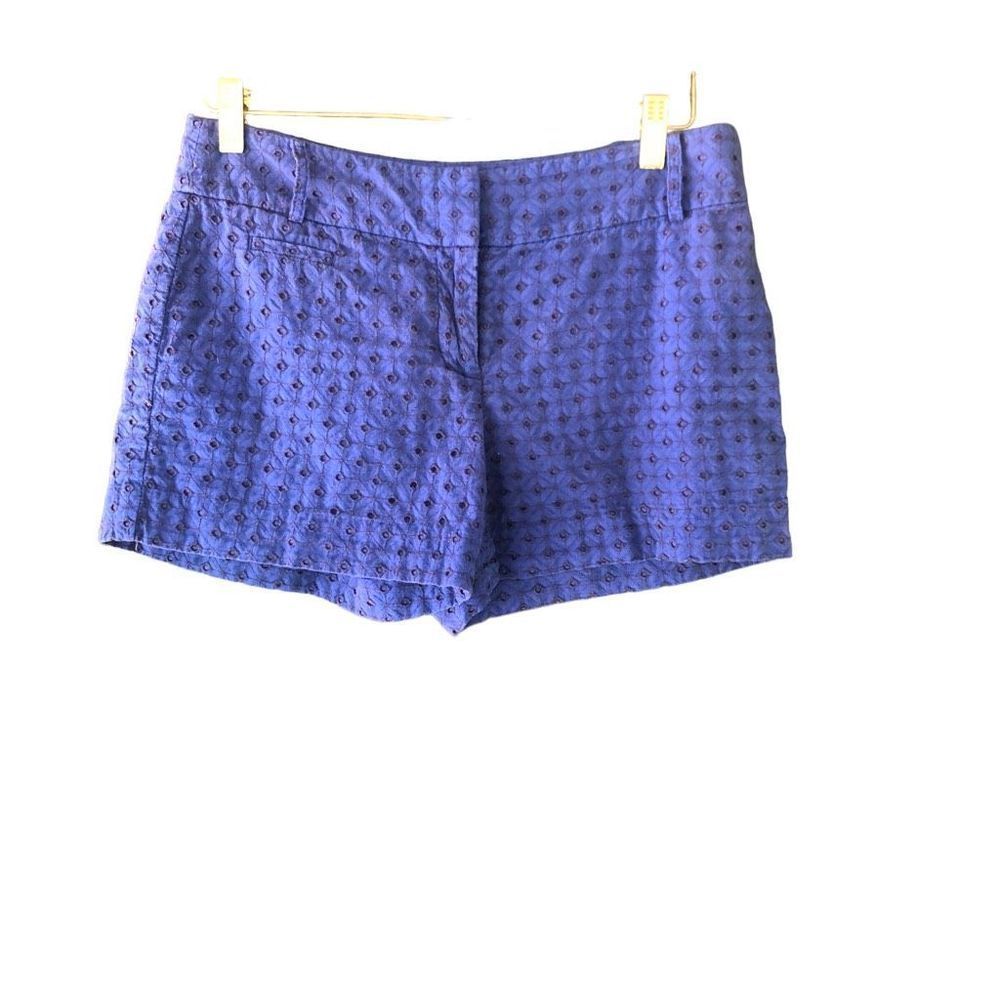Ann Taylor LOFT Women's Blue Diamond Embroidered Eyelet Shorts Size 2